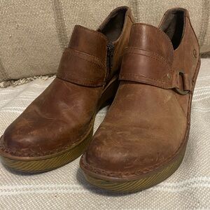 Born Brown Leather Wedge Mary Jane Clog Comfort Shoes Womens 9